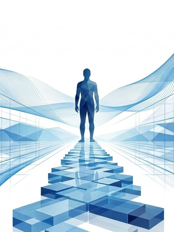 A figure stands on a clear path stretching away to the horizon