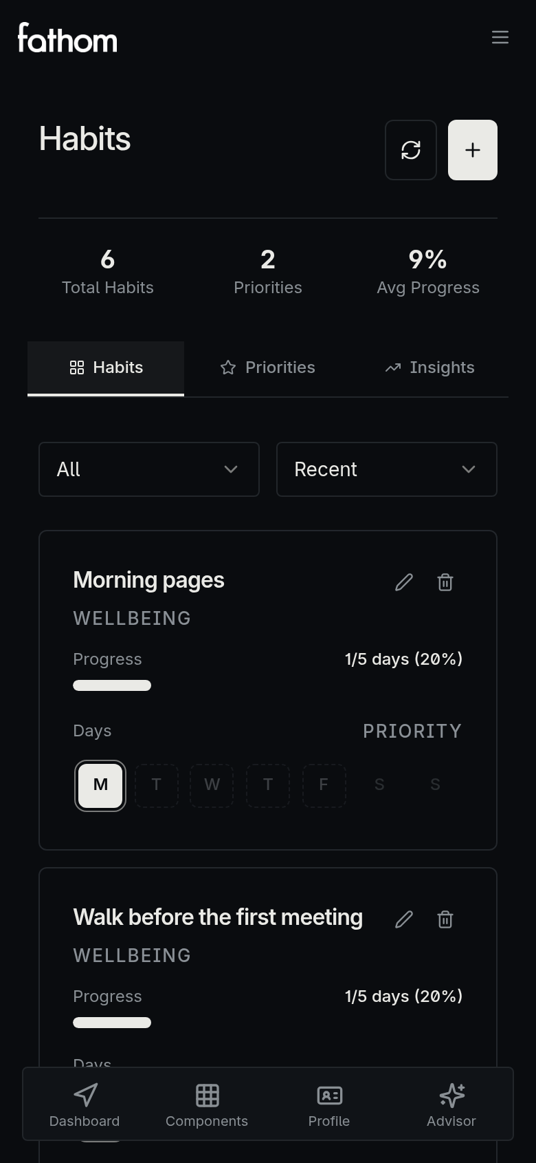 The Habits tracker on a phone